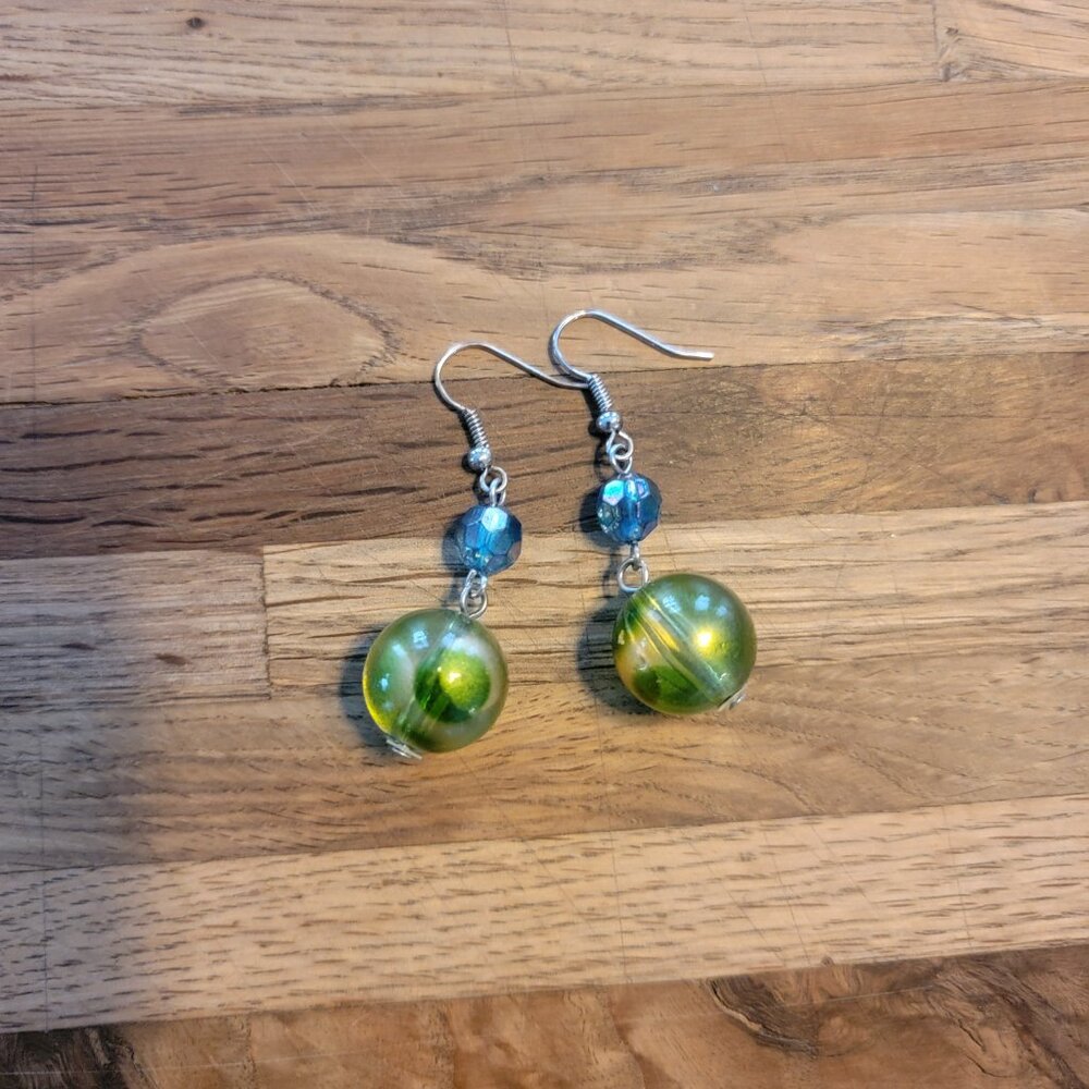Blue & Green Beaded French Wire Dangle Earrings - Picture 7 of 7